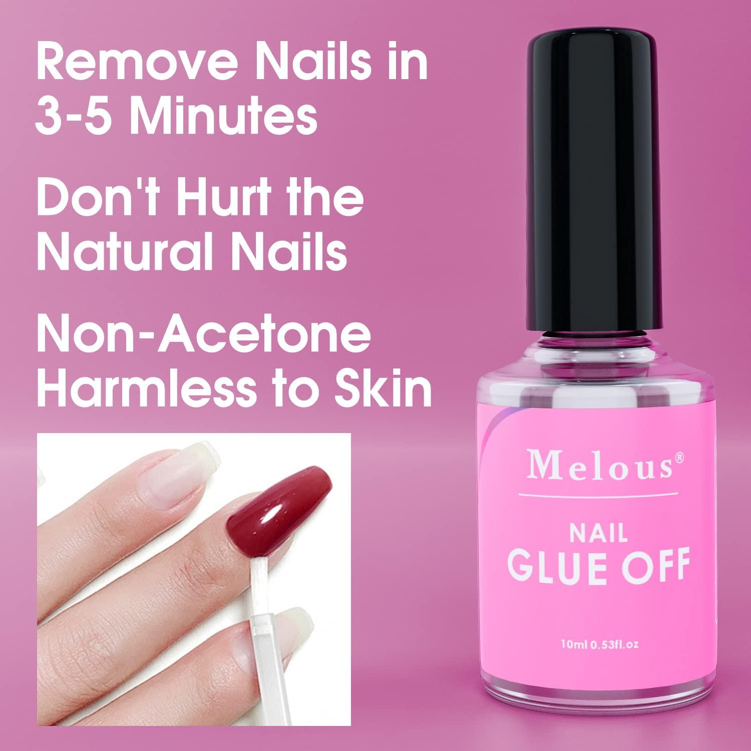 Melous Nail Glue Glue Off for Press on Nails, Acrylic Nails, Nail