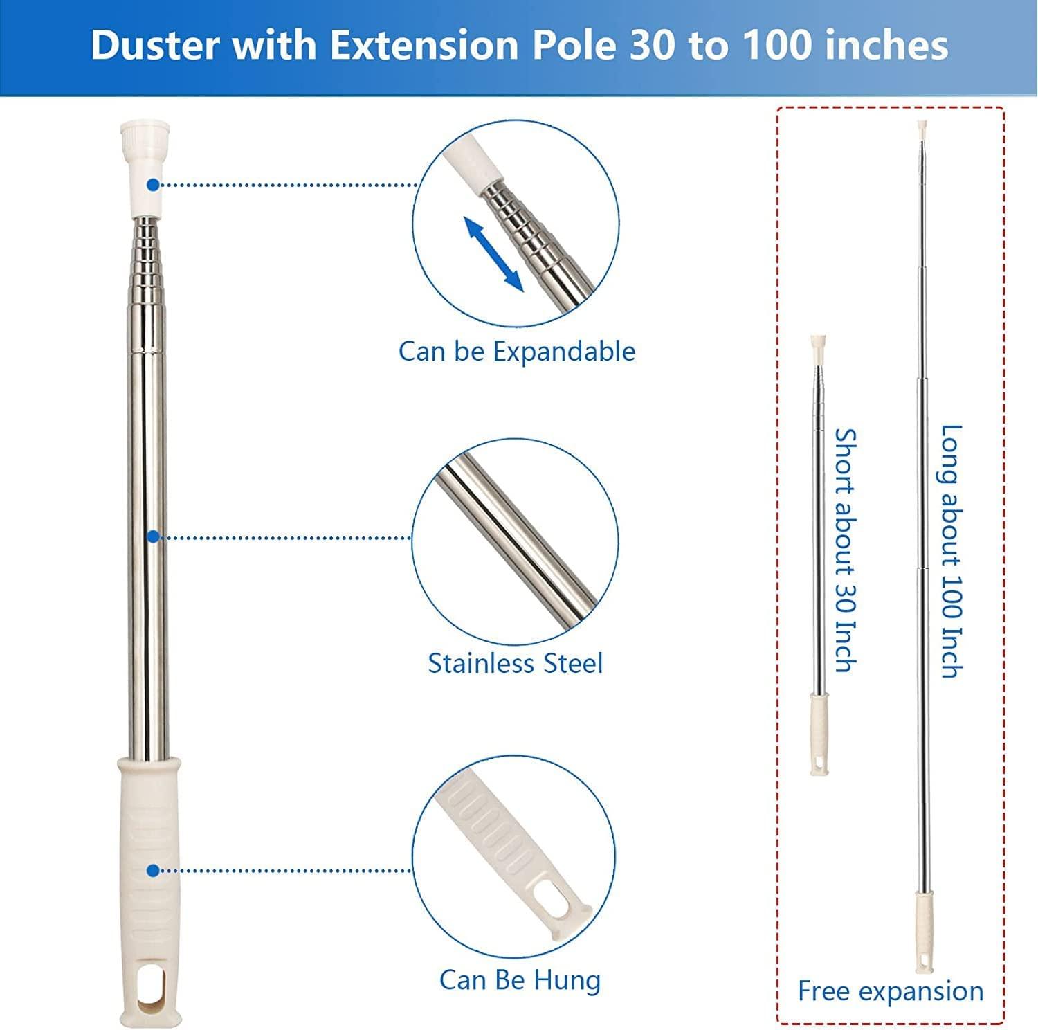 Dusters for Cleaning, Microfiber Duster with Extension Pole 30-100 Inches,  FUUNSOO Bendable Head & Long Extendable Duster for Cleaning Ceiling Fan,  High Ceiling, Cobweb, Furniture, Interior Roof