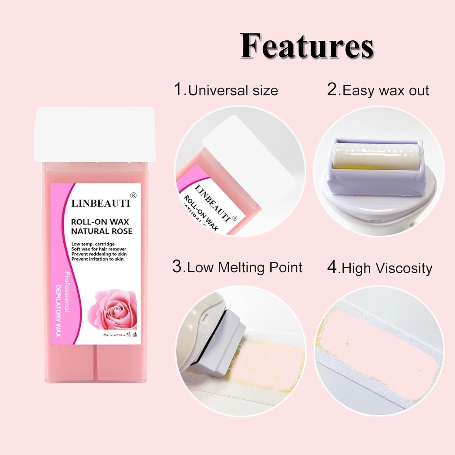 LINBEAUTI Rose RollOn Wax Refill 4 Pack for Hair Removal Ideal for