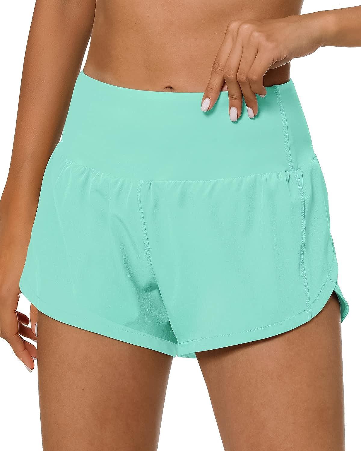 GetUSCart- THE GYM PEOPLE Womens High Waisted Running Shorts Quick Dry Athletic  Workout Shorts with Mesh Liner Zipper Pockets(Pale Green, Large)