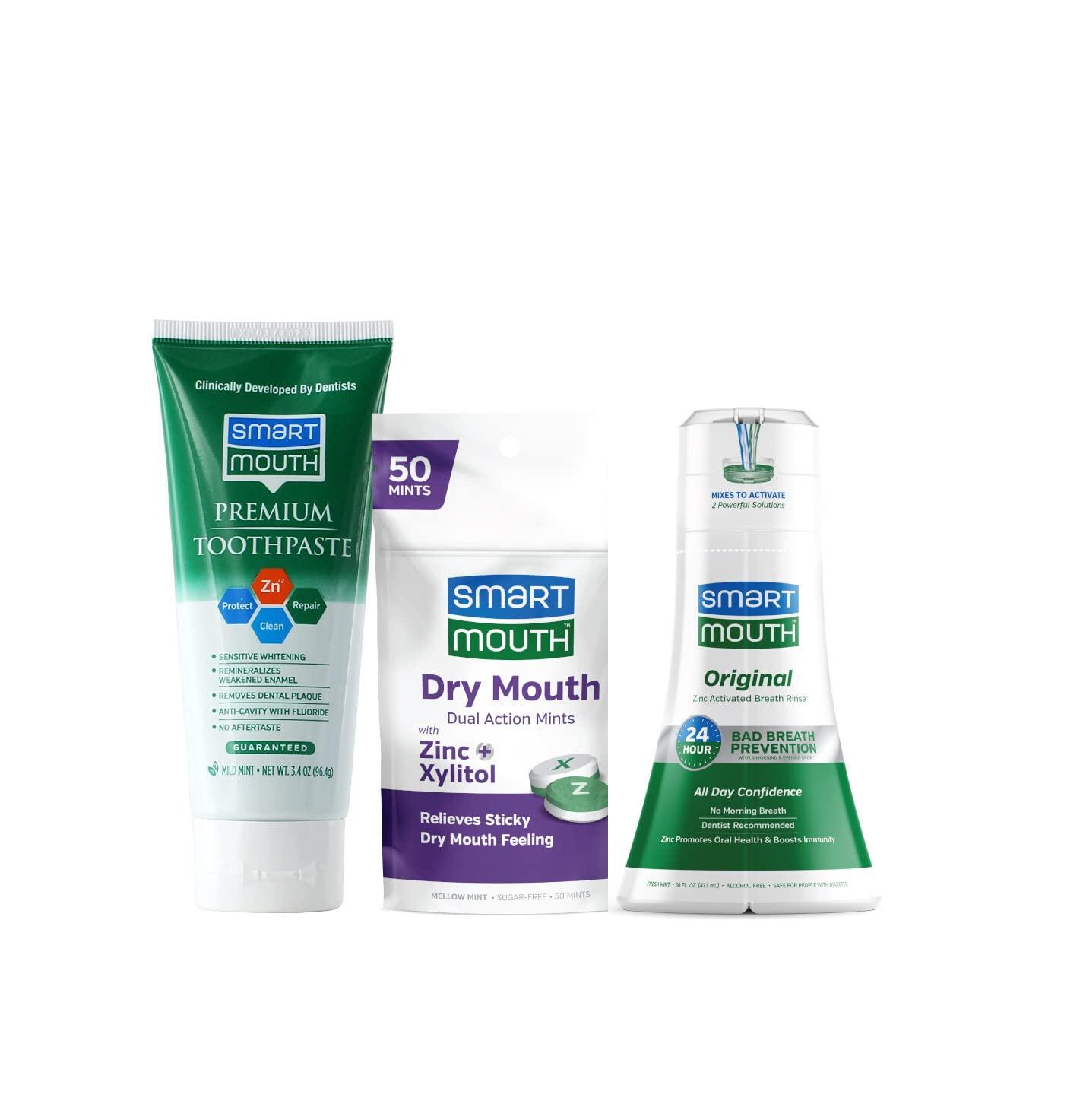 SmartMouth Package 16 Fl Oz Mouthwash, 50 DualAction Mints, 6 oz