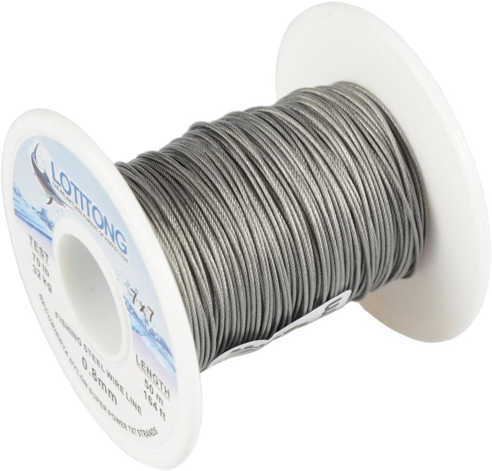 LOTITONG 50m 70lb Test Fishing Steel Wire 7x7 Strands, 0.8mm Trace