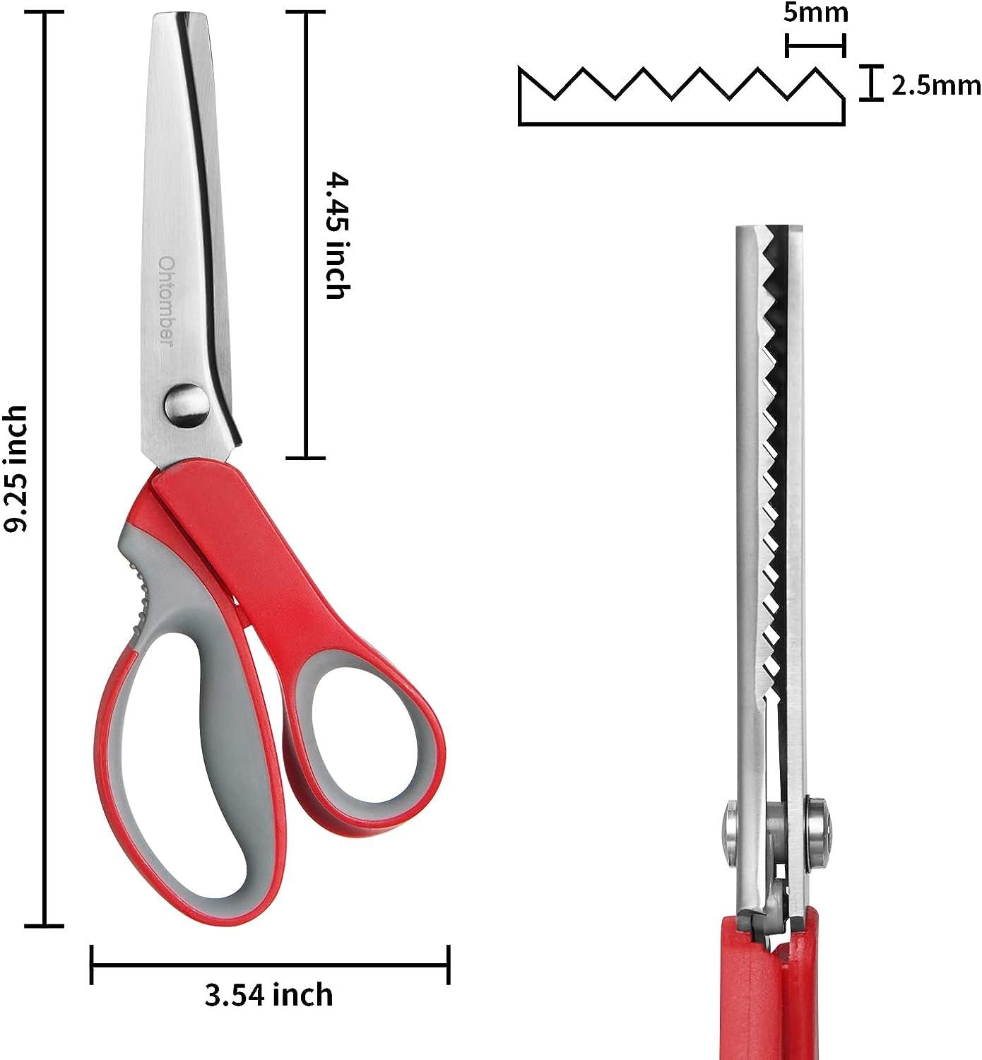 Ohtomber Pinking Shears Craft Scissors - 9 Stainless Steel Pinking Shears Scissors  for Fabric Cutting Professional Fabric Craft Scissors Decorative Zig Zag  Sewing Cutter Scissors with Comfort Grips 1 Red