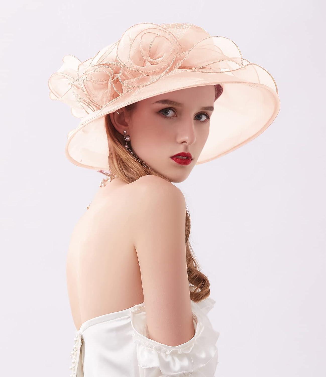 RZTA Women's Kentucky Derby Church Dress Hat - Wide Brim Leaf Flower Bridal  Shower Hat in Light Pink | Buy Now with Express International Delivery |  GoSupps.com
