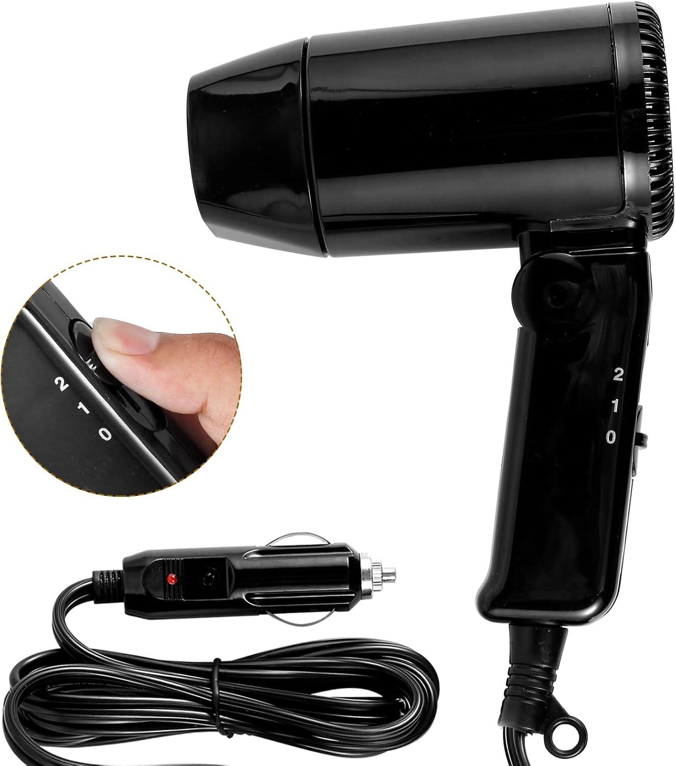 SHASUXTING 12V Car Styling Hair Dryer 2 Speed Car Hair Blow Dryer with  Foldable Handle Compact