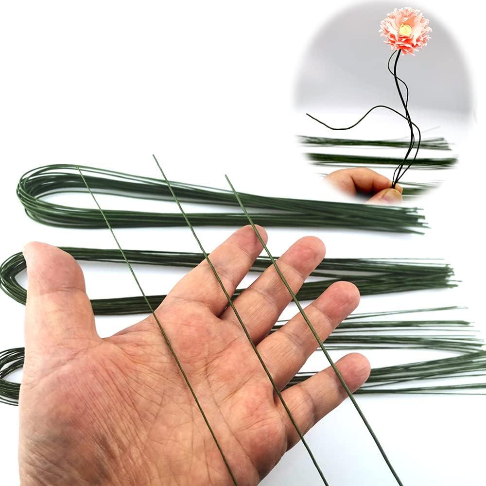 Saktopdeco 21.6 Inch Floral Stems Wire Green Paper Wrapped Wire 18 Gauge 20  Gauge 24 Gauge for Crafts Flower Arrangement