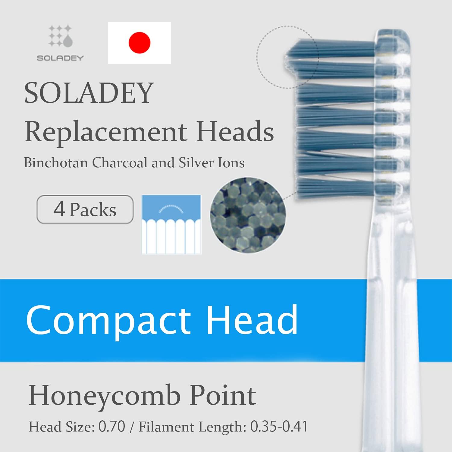 SOLADEY Ionic Toothbrush Replacement Heads (4 Pack) Binchotan Charcoal