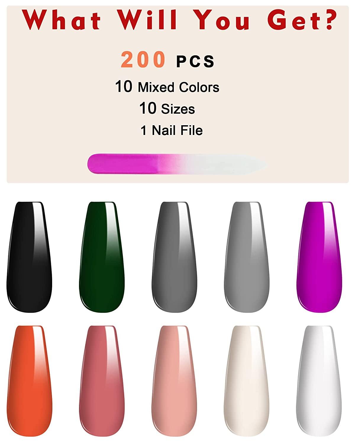 200PCS Acrylic Press on Nails Long Coffin, Glue on Nails for Women, Glossy Fake Nails Kit, Stick