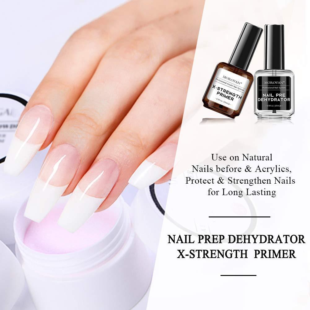 Morovan Nail Primer and Dehydrator for Acrylic Nails, Professional No Burn  Fast Air Dry Nail Prep Dehydrator and X-Strength Primer Superior Natural,  Acrylic Powder Application ( oz) Clear Nail Prep Dehydrator and