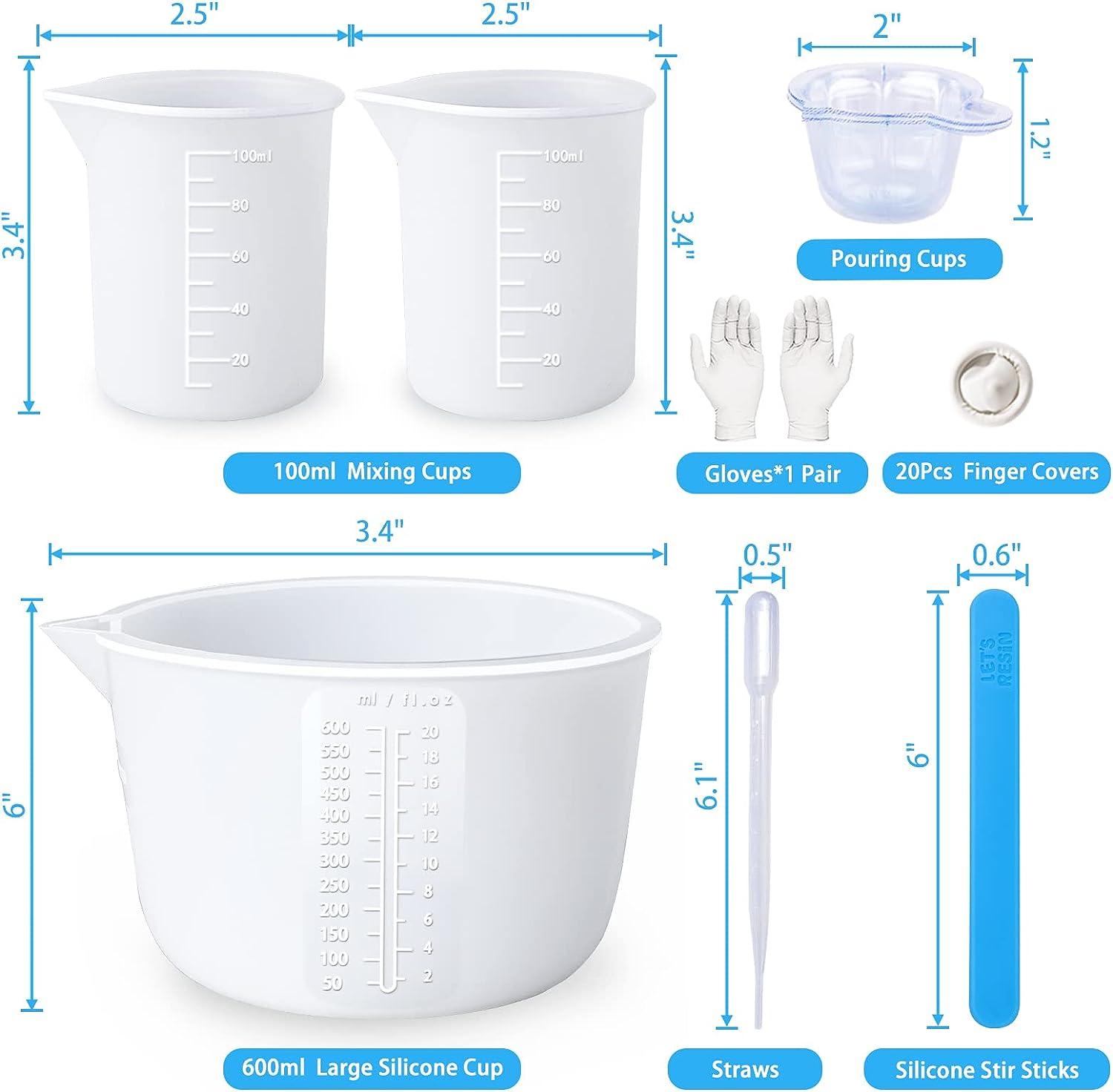 LET'S RESIN Silicone Measuring Cups,Resin Supplies with 600ml/20oz&100ml  Thickening&Polishing Resin Mixing Cups,Easy to Clean,Silicone Stir Sticks,Silicone  Cups for Epoxy Resin Mixing