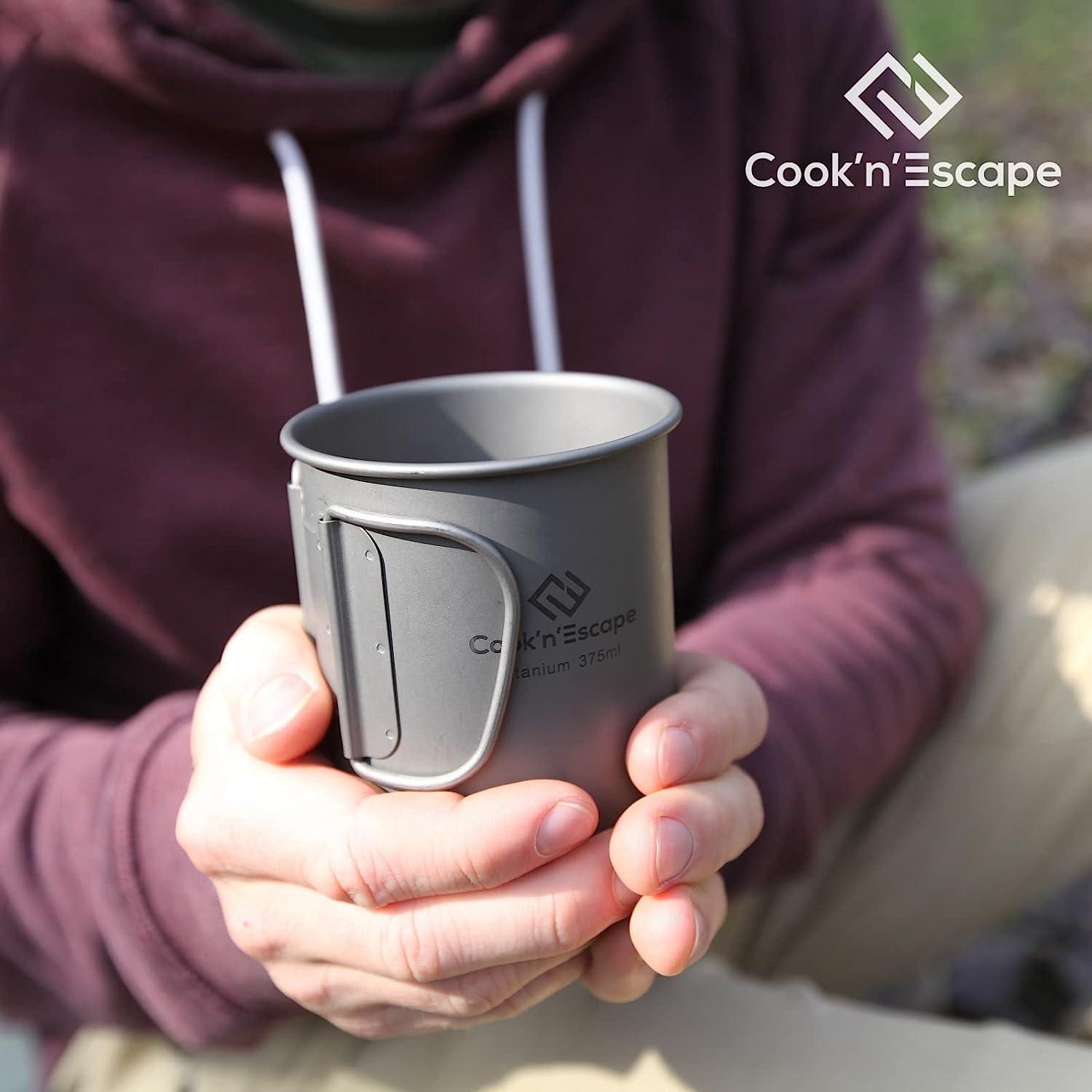 COOK'N'ESCAPE 375ml Small Titanium Cup, Camping Coffee Mug Lightweight  Backpacking Titanium Cup with Foldable Handle for Outdoor Camping Hiking  Picnic Open Fire Cooking