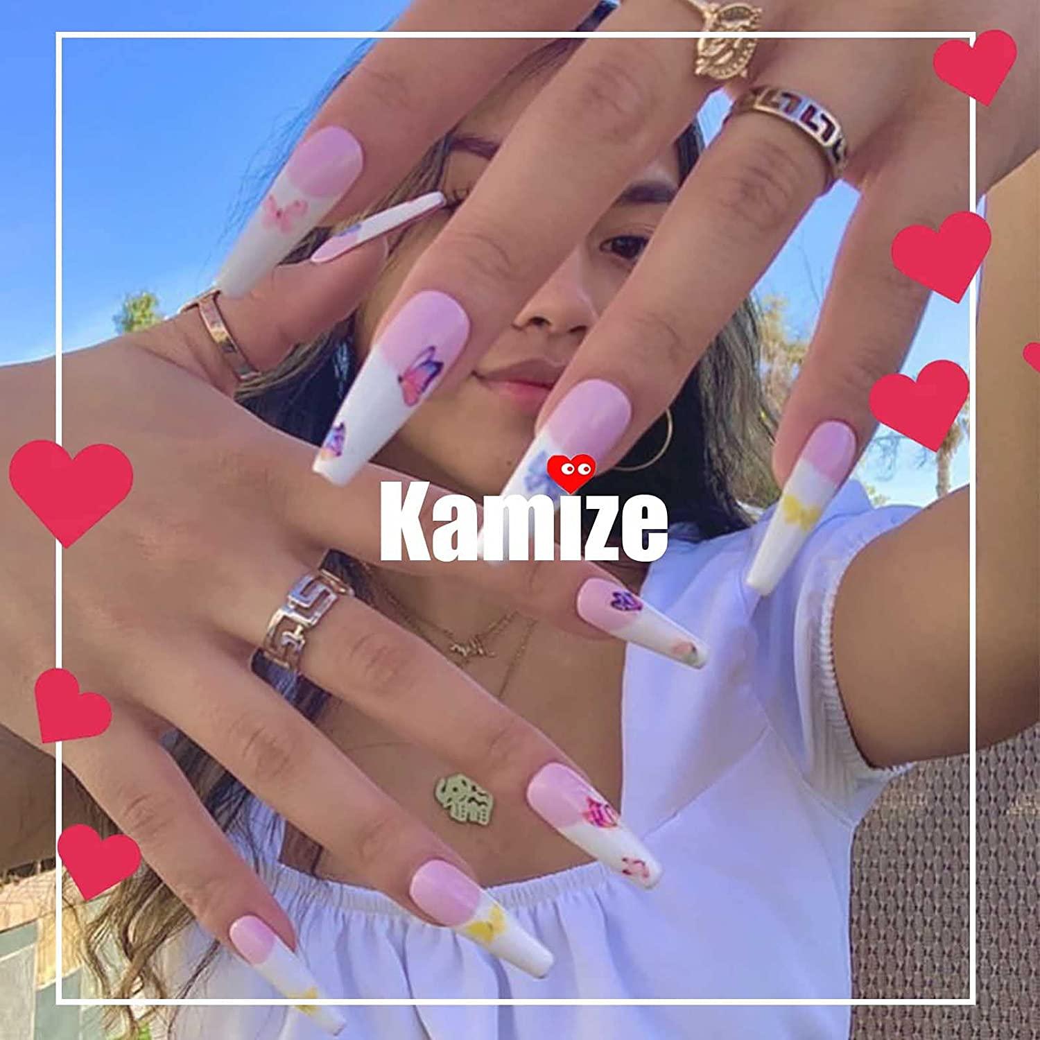 Kamize Square Press on Nails Short Fake Nails French Acrylic Full
