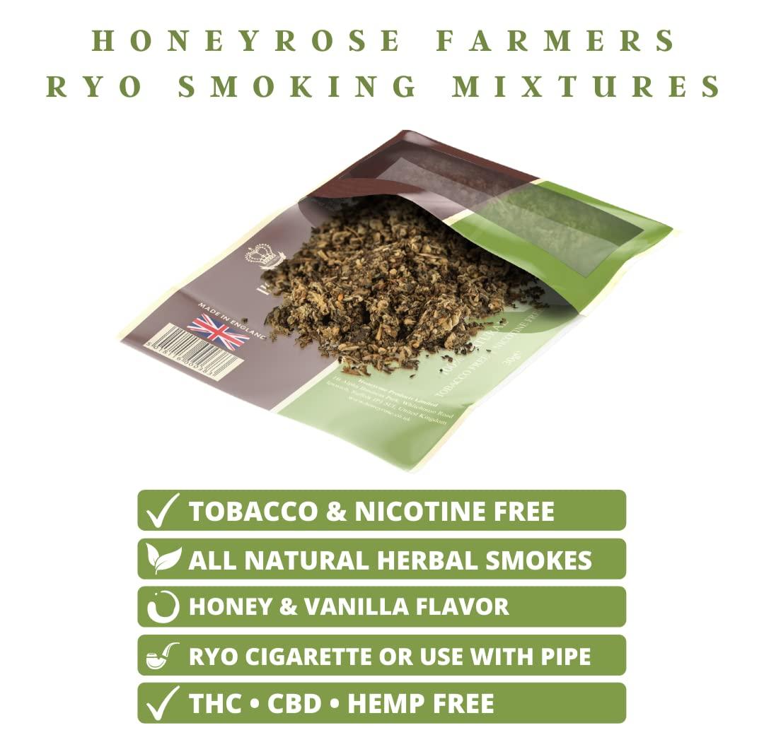Honeyrose Farmers Tobacco & Nicotine FREE Smoking Mixture 30g/1oz - Made in  England | Buy Now with Express International Delivery