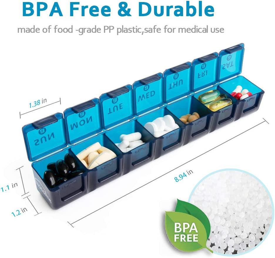 2Pack Weekly Large Pill Organizer for Travel, 7 Day Jumbo Pill Boxes and Organizer, Big