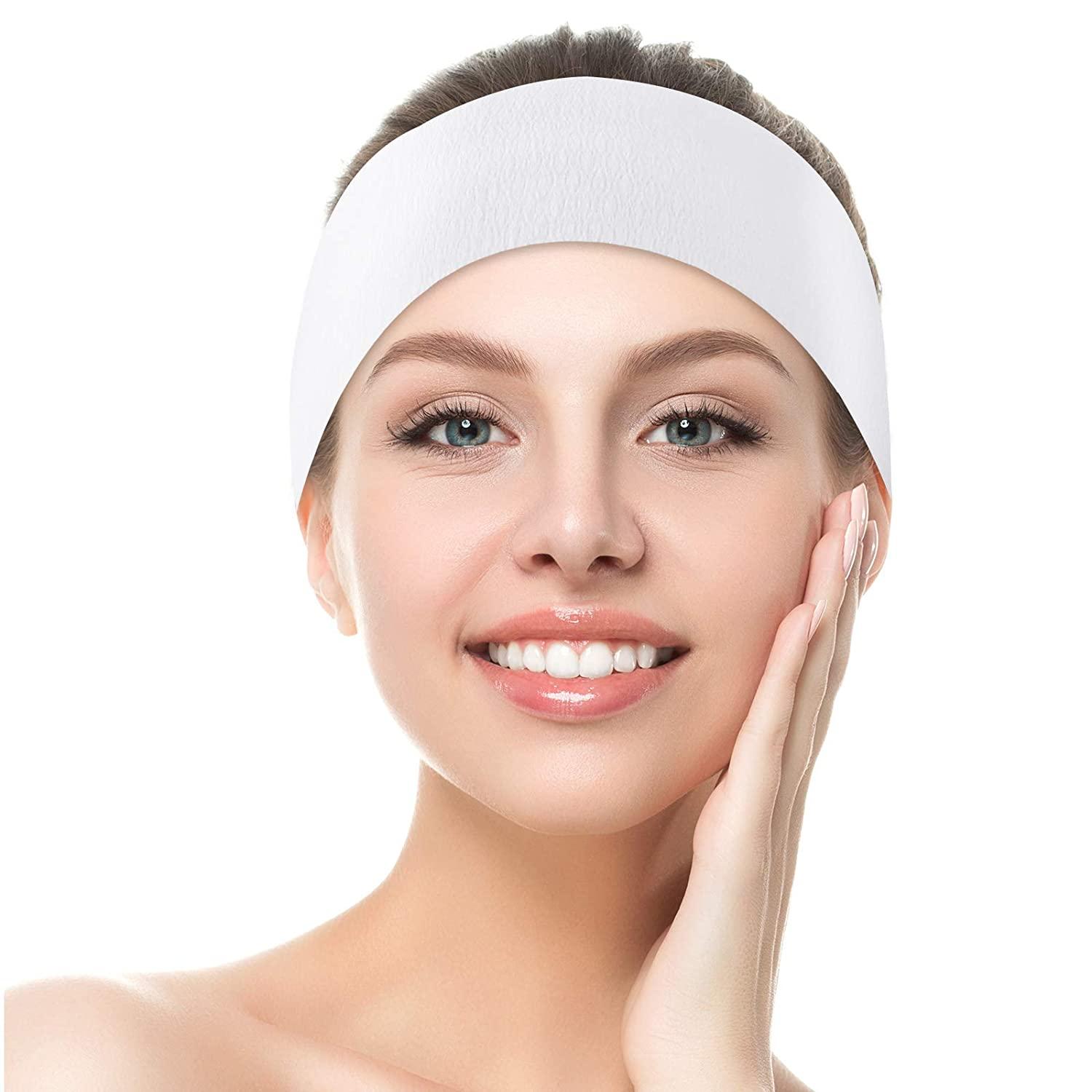 90 Pieces Disposable Spa Facial Headbands Stretch Non-Woven Facial Headband  Soft Skin Care Hair Band with Convenient Closure for Women Girls Salons,  White