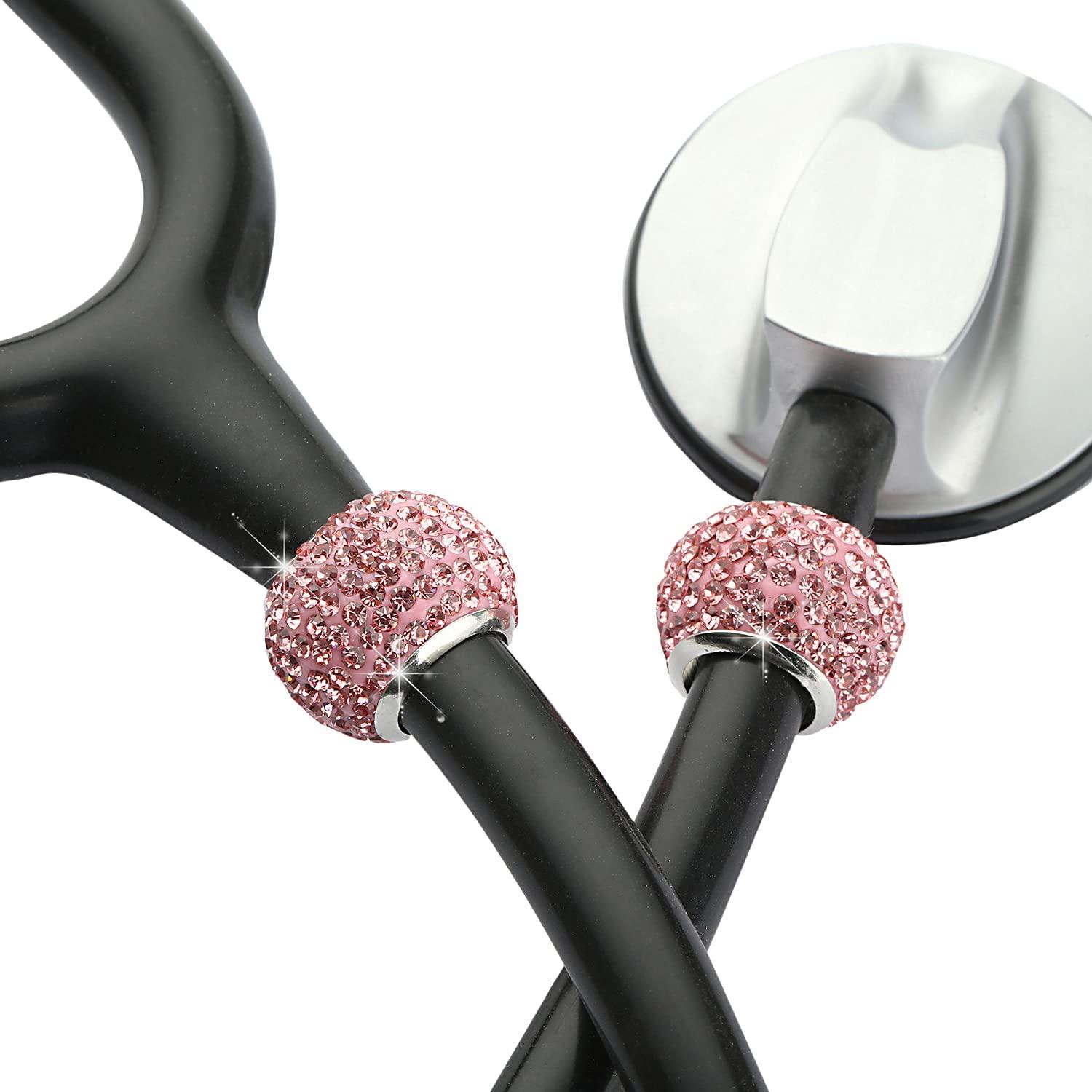 4pcs Bling Crystal Stethoscope Charms, Charmed Stethoscope Charms, Round Stethoscope Id Name Tags for Nurse Accessory, Nurse RT Vet, Kiss Crystal.