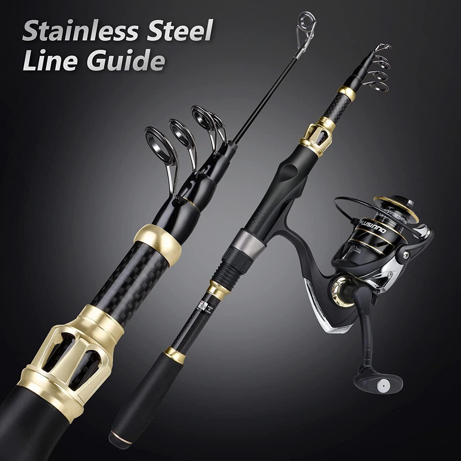 PLUSINNO Fishing Pole Fishing Rod and Reel Combos Carbon Fiber Telescopic  Fishing Rod with Reel Combo Sea Saltwater Freshwater Kit Full Kit with Carrier  Case 2.4m 7.87FT
