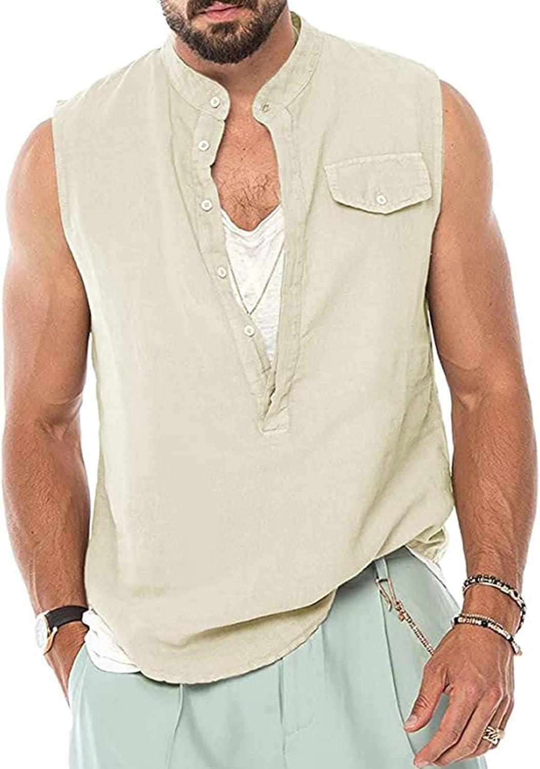Men Top Fashion Spring Summer Casual Sleeveless Tank T Shirts Men Loose  Vest Tee