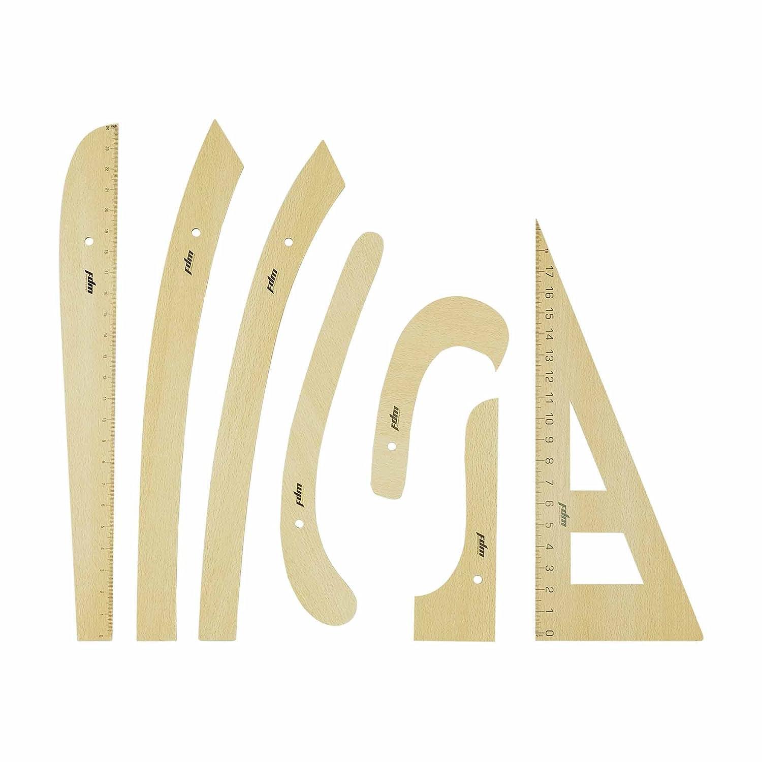 FDM 7 Piece Wooden Fashion Drawing Ruler Set for Tailors, Designers