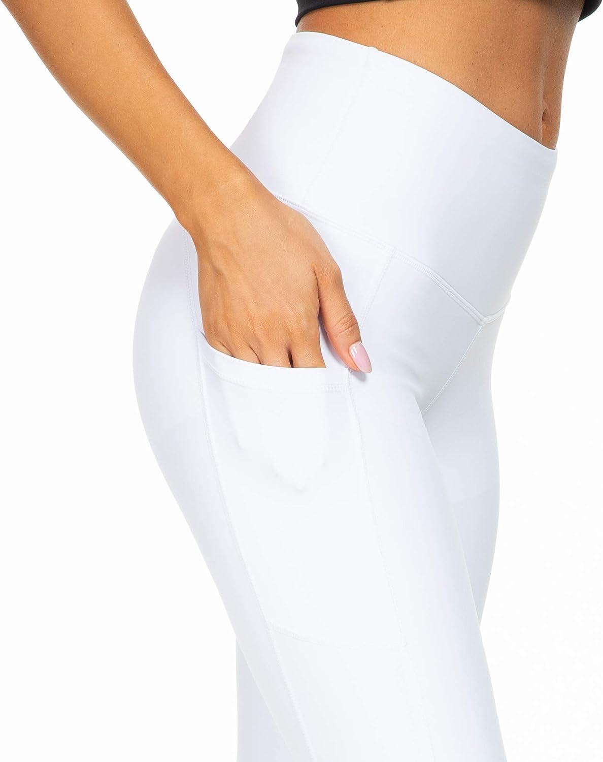 Kcutteyg Yoga Pants for Women with Pockets High Waisted Leggings Workout  Sports Running Athletic Pants Medium Full Length White