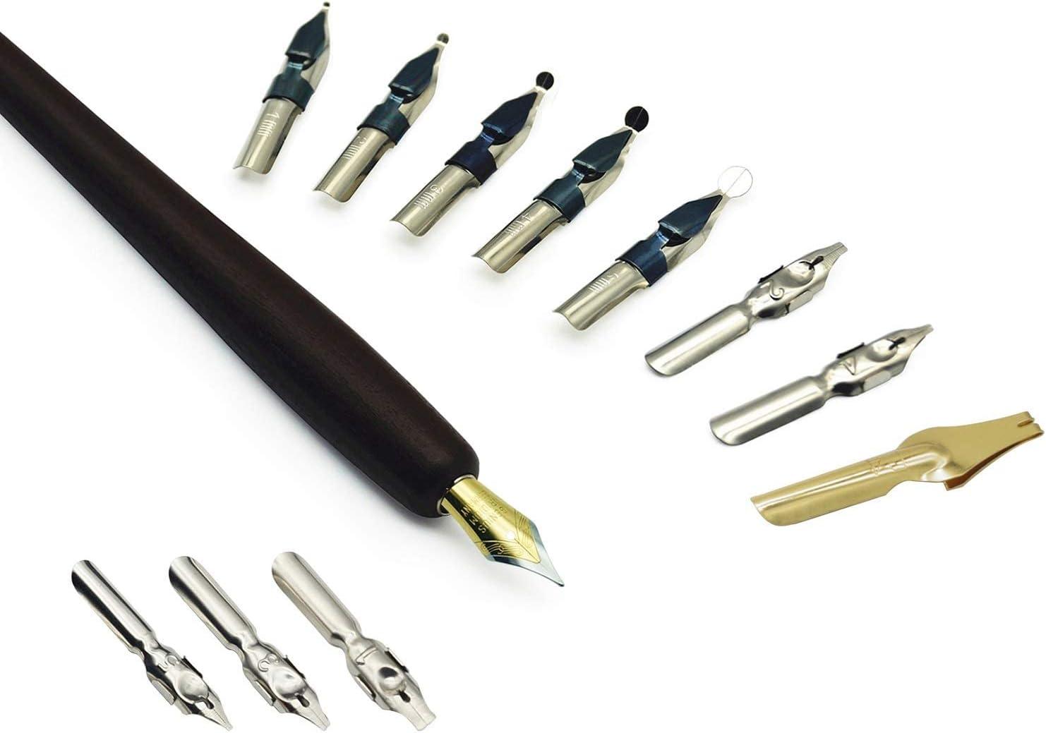Plotube Calligraphy Pen Set Includes Wooden Dip Pen Antique Brass