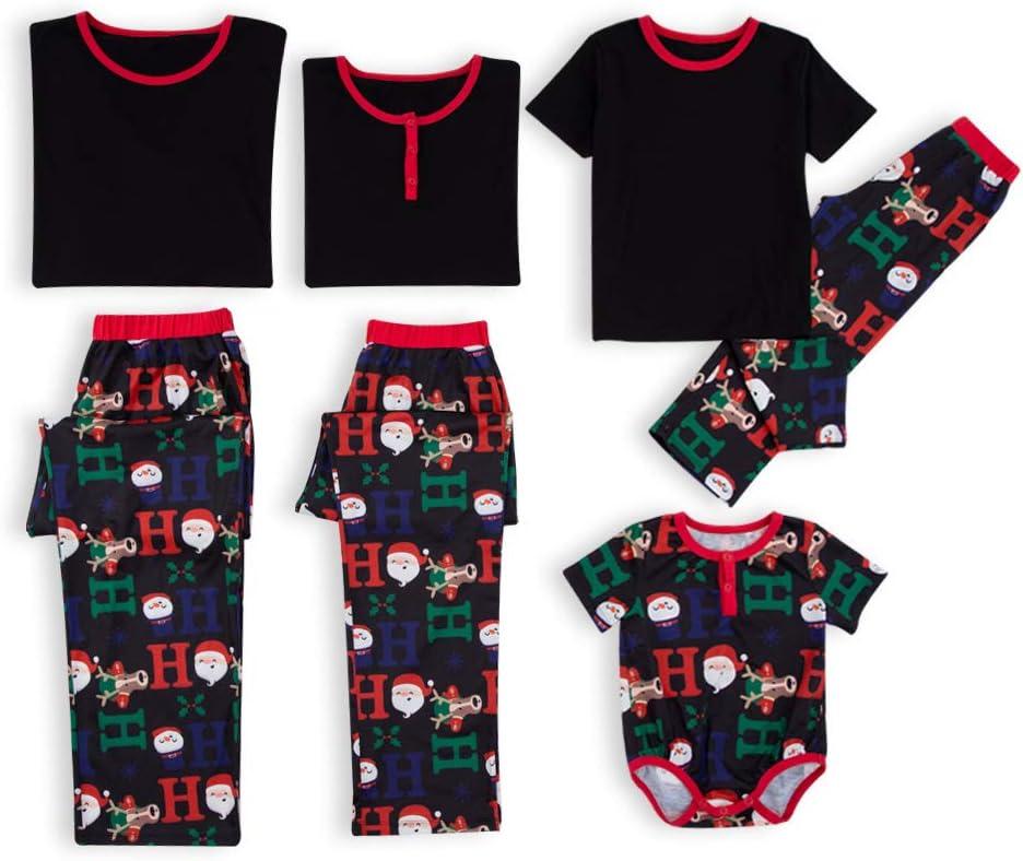 IFFEI Christmas Pyjamas Matching Family Pajamas Sets Xmas Pjs Letter Print  Tops and Plaid Pants Sleepwear Nightwear for Women Men Kids Baby Pet Kids  3-4 Years Black/Santa Claus