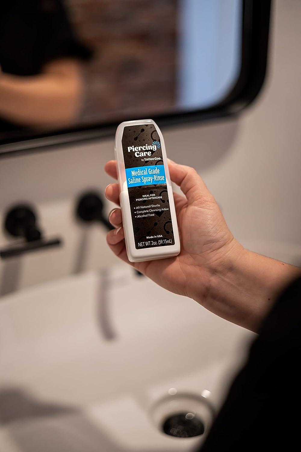 Medical Grade Tattoo Goo Saline Spray Rinse - 2 oz Piercing Aftercare with Sodium Chloride 99.9%