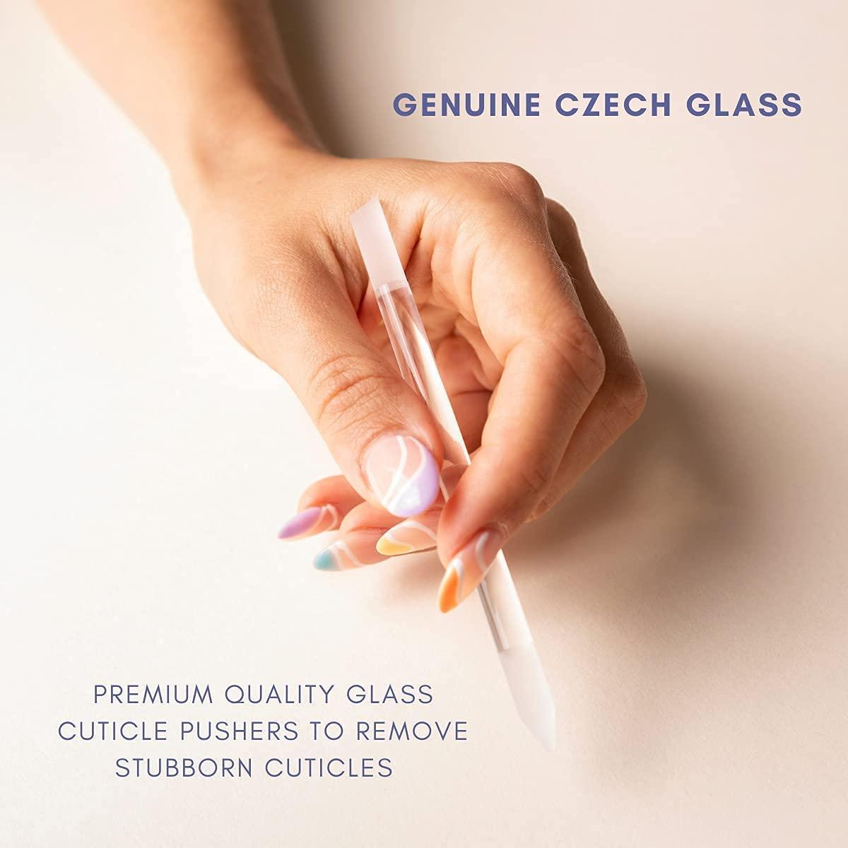 Glass Cuticle Pusher by Bona Fide Beauty Dual Ended Manicure Stick Premium Czech Glass