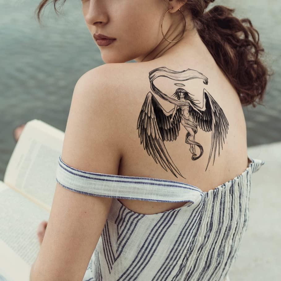 Cross Angel Wings Design Tattoo Sticker Waterproof Back - Temu
