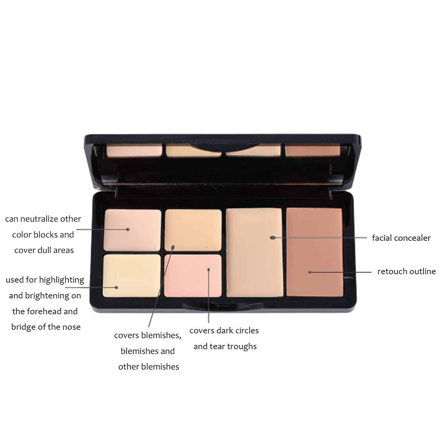 Concealer Contour Palette 6 In 1 Color Correcting Concealer Contour Makeup  Palette Contouring Foundation Highlighting Makeup Kit for Dark Circles  Blemish With 2 Packs Brush (2#)