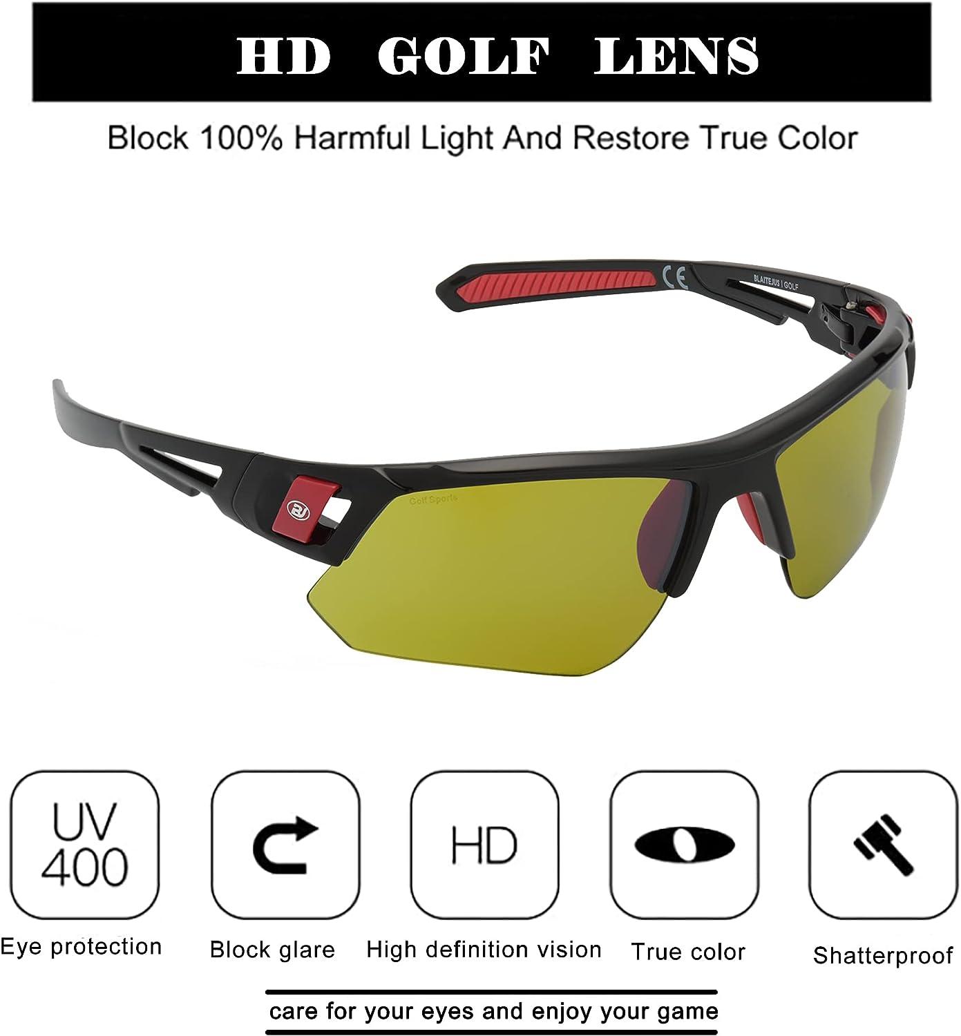 BLAITEJUS Golf Sunglasses for Men Women Wrap Semi-Rimless Sports Sunglasses  Golfing Shades UV400 Protection Sun Glasses Bj01/Black Frame Green Lens