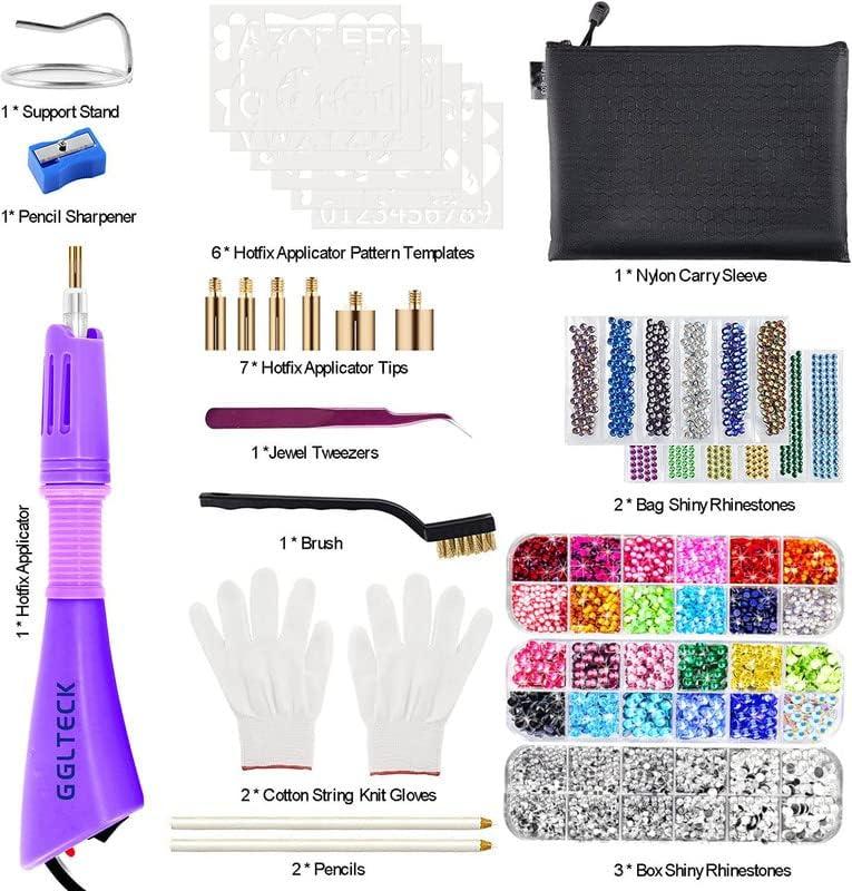 Hot Fix Applicator Tool Kits for Dress, Bag, Shoes, Bedazzler Kit with DIY Hot  Fix Rhinestones Include 7 Tips Set