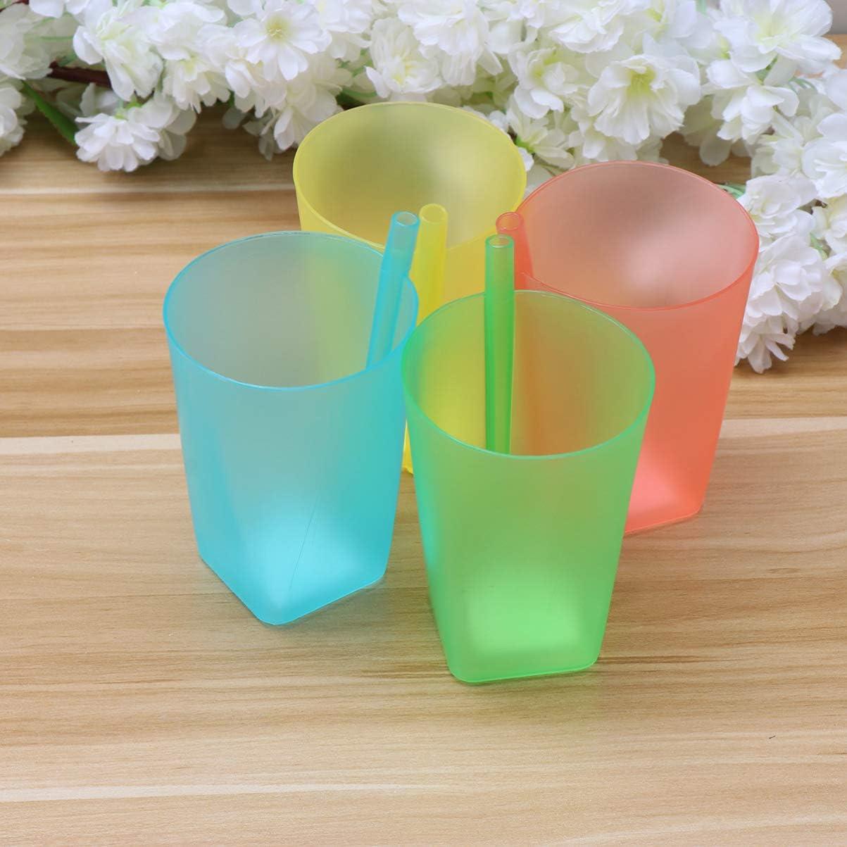 EXCEART Sippy Cup 4PC Sippy Cups Plastic Cups with Built- in Straw