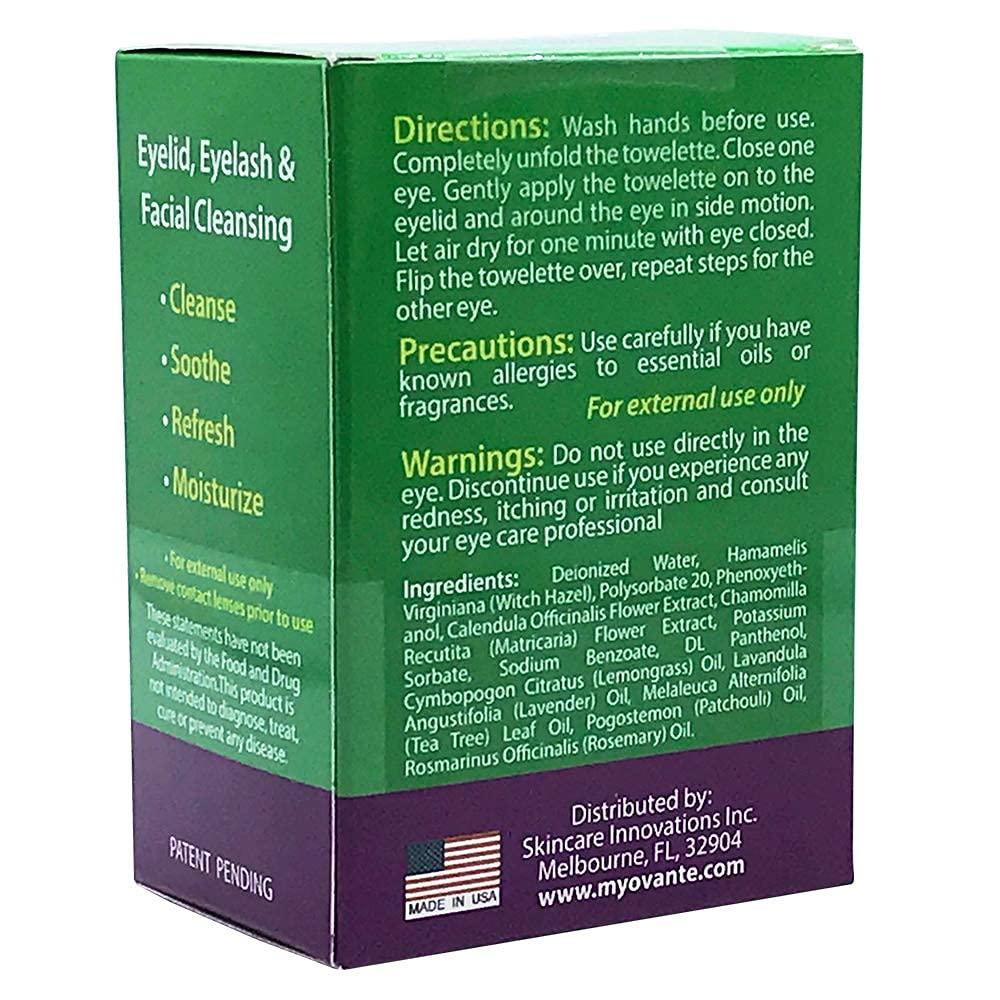 Ovante Eyelid Wipes With Coconut Tea Tree Oil For Demodex Blepharitis & Itchy Eyelids 14 ct