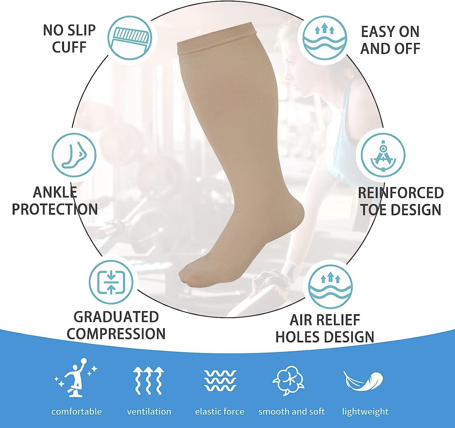Extra Wide Calf Compression Socks for Women & Men, Plus Size Compression  Socks 20-30 mmHg, Knee High Stockings to Prevent Swelling, Pain Beige XX- Large