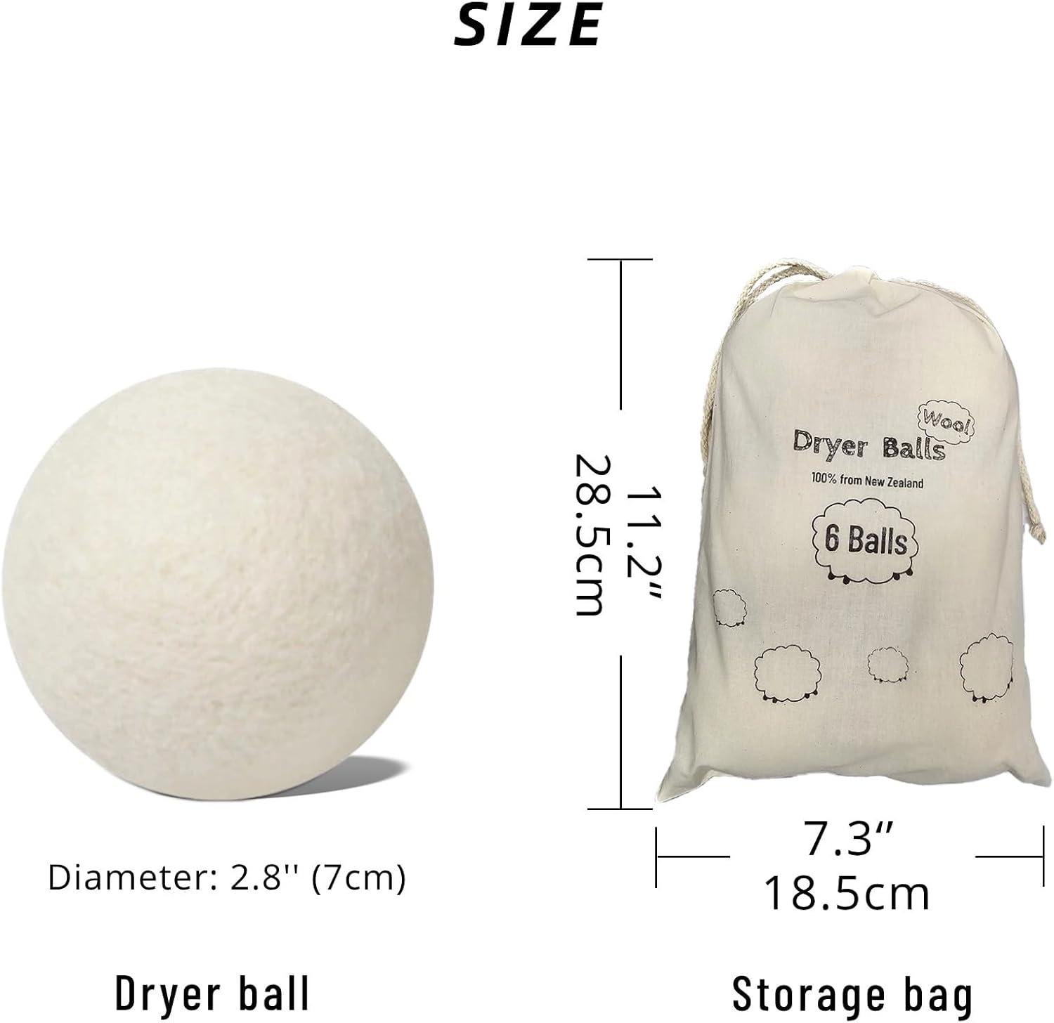 100% New Zealand Wool Dryer Balls L Size – 6 Pack, Organic & Chemical-Free Fabric Softener, Baby Safe & Hypoallergenic, Reduces Static, Wrinkles & Drying Time, Reusable For 1000 Loads