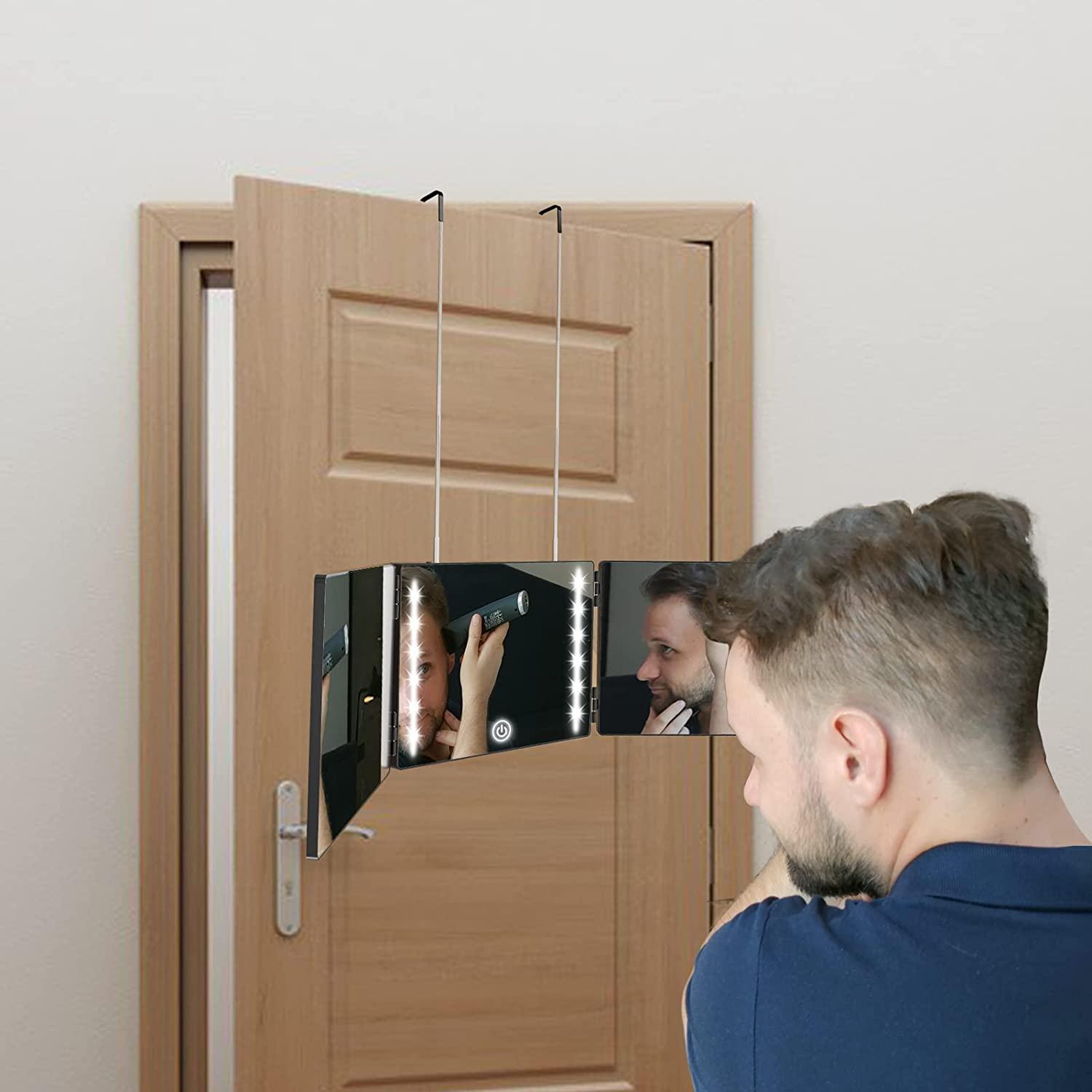 GULAURI 3Way LED Lighted Barber Mirror Trifold & Portable HandsFree