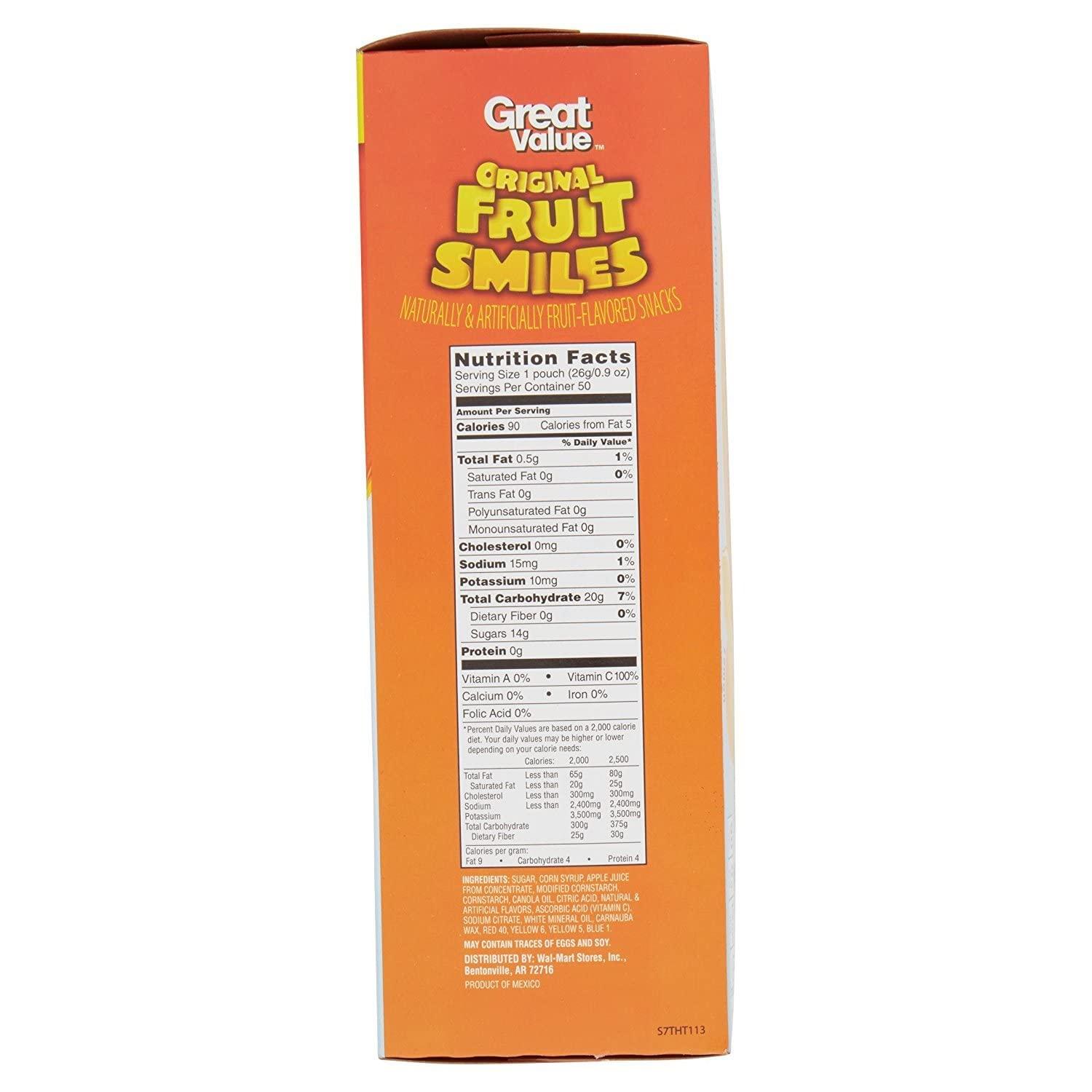 Great Value Original Fruit Smiles Fruit Snacks, 45 oz(50 Pouches) 1