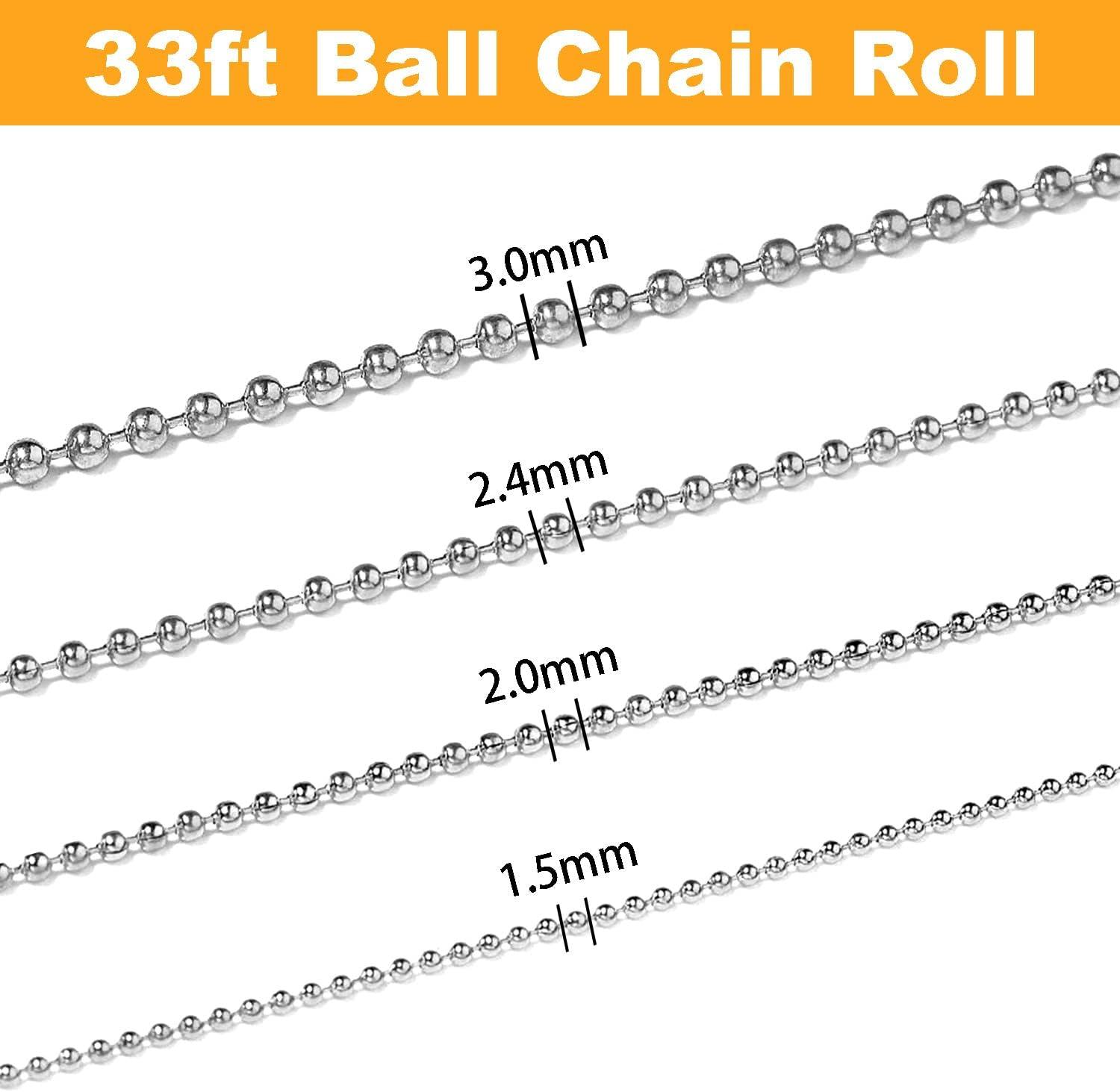 Jishi 33ft Ball Chain 2.4mm Silver Stainless Steel Bead Link Chain Roll for  Beaded Dog Tag Necklace, Mens Military Jewelry Making Supplies, Pull Chain  DIY Bracelets Keychain Craft - w/20#3 Connectors Ball