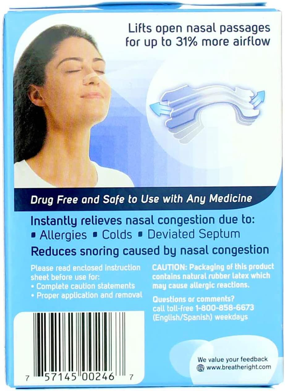 Breathe Right Nasal Strips for Sensitive Skin, Large, Clear, 30 Strips