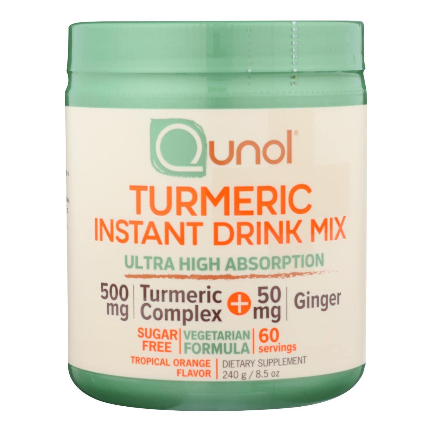 Qunol Turmeric Curcumin Instant Drink Mix 500mg + 50mg Ginger 60 Servings Supports