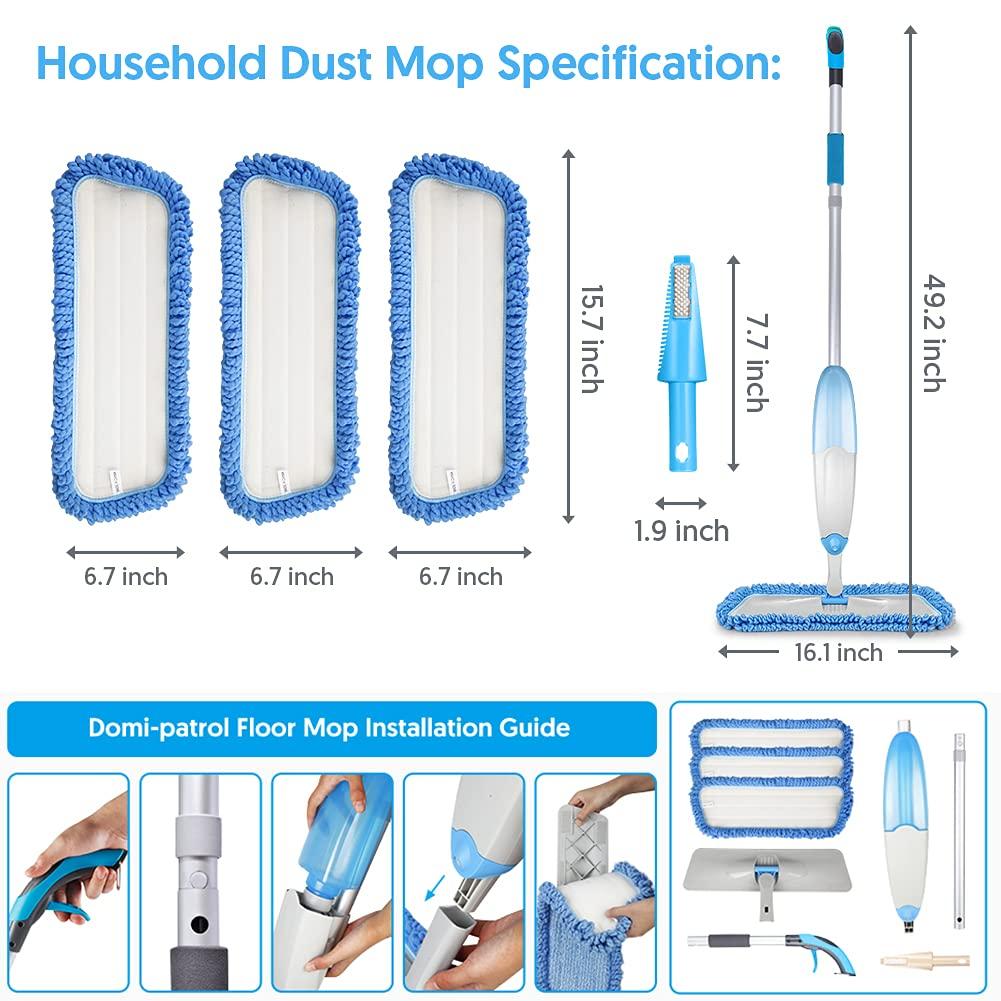 Spray Mop for Floor Cleaning Domi-patrol Microfiber Floor Mop Dry Wet Mop Spray with 3 Washable Mop Pads & 635ml Refillable Bottle Dust Cleaning