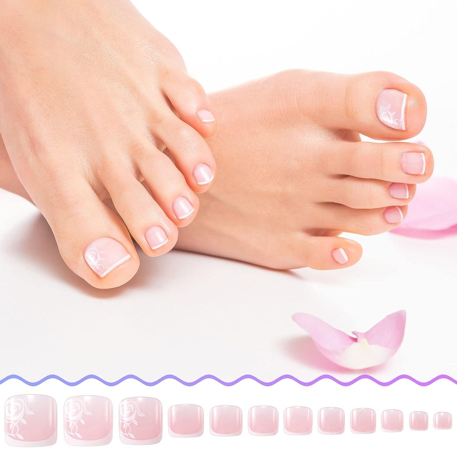 White Pink Toe False Nail Glossy Short Square Press on Nails for Nail Art  24pcs | eBay