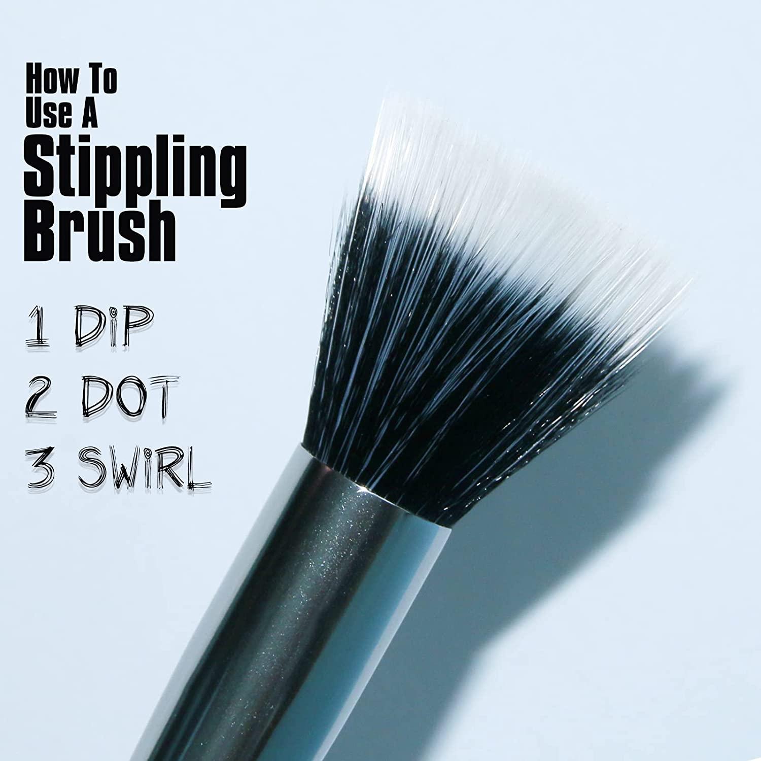 Makeup Brushes Dpolla New Expert Pro Foundation Makeup Brush 2PCS Duo Fiber Stippling  Brush Perfect for Foundation,Powder ,Highlight,Cream ,Blush,Mineral Makeup  (Black) Stipping Brush 2pcs