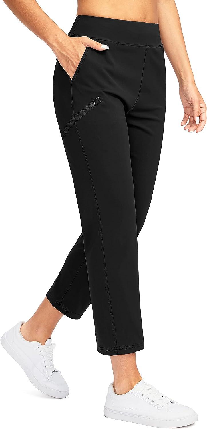 SANTINY Women's Golf Pants with 3 Zipper Pockets 7/8 Stretch High Waisted  Ankle Pants for Women Travel Work
