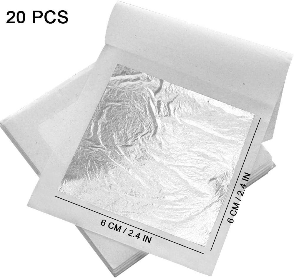 20Pcs Silver Leaf Sheets 2.4x2.4 Edible Silver Leaf Pure Silver