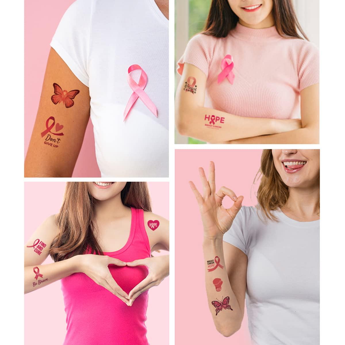 Pink Ribbon Temporary Tattoos - Breast Cancer Awareness Party Favor (8 Sheets)