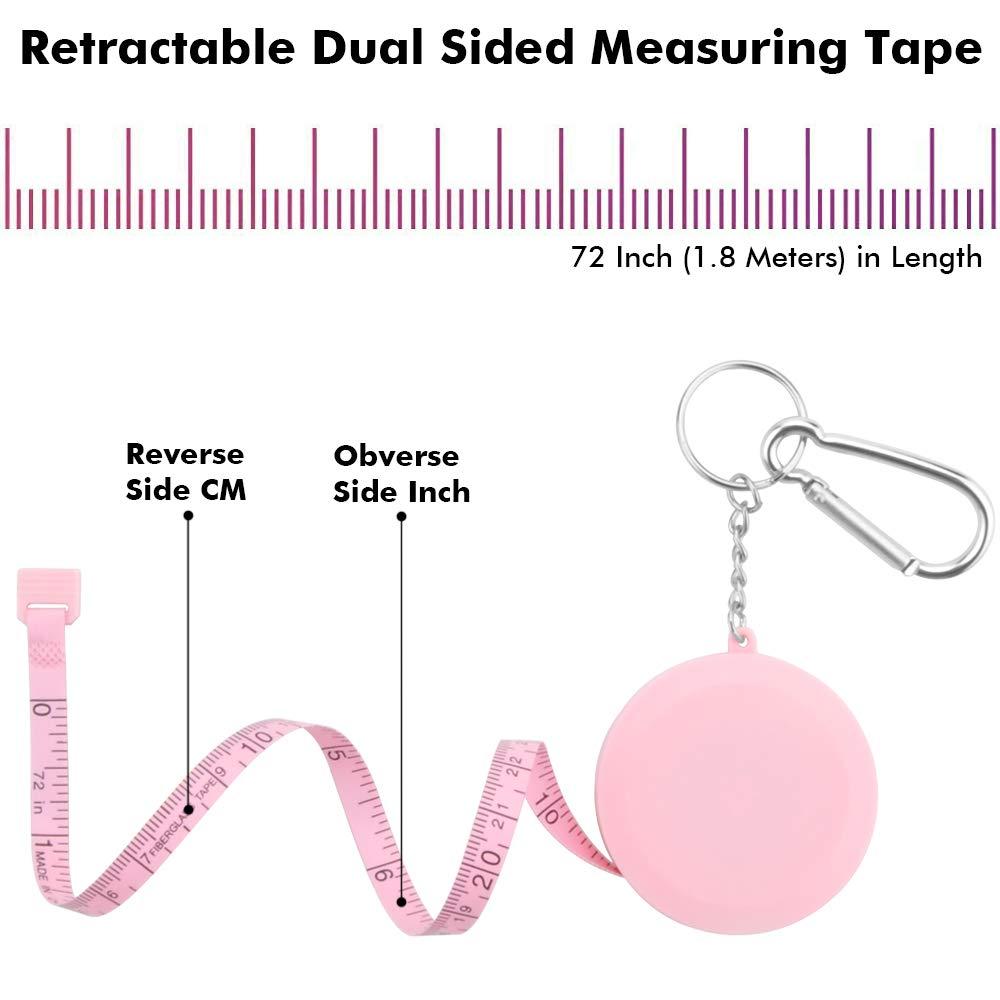 Edtape 2PCS Measuring Tape for Body,Soft Tape Measure for Body Sewing Fabric  Tailor Cloth Craft Measurement Tape,72 Inch/1.8M Pink Keychain Retractable  Dual Sided Measure Tape Set