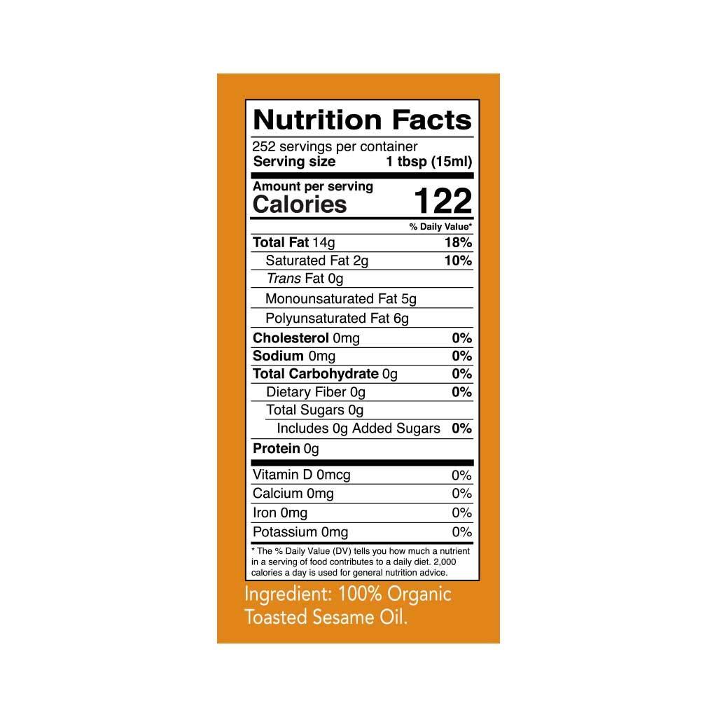 Kevala Organic Toasted Sesame Oil, 1 Gallon (128 Fl Oz)