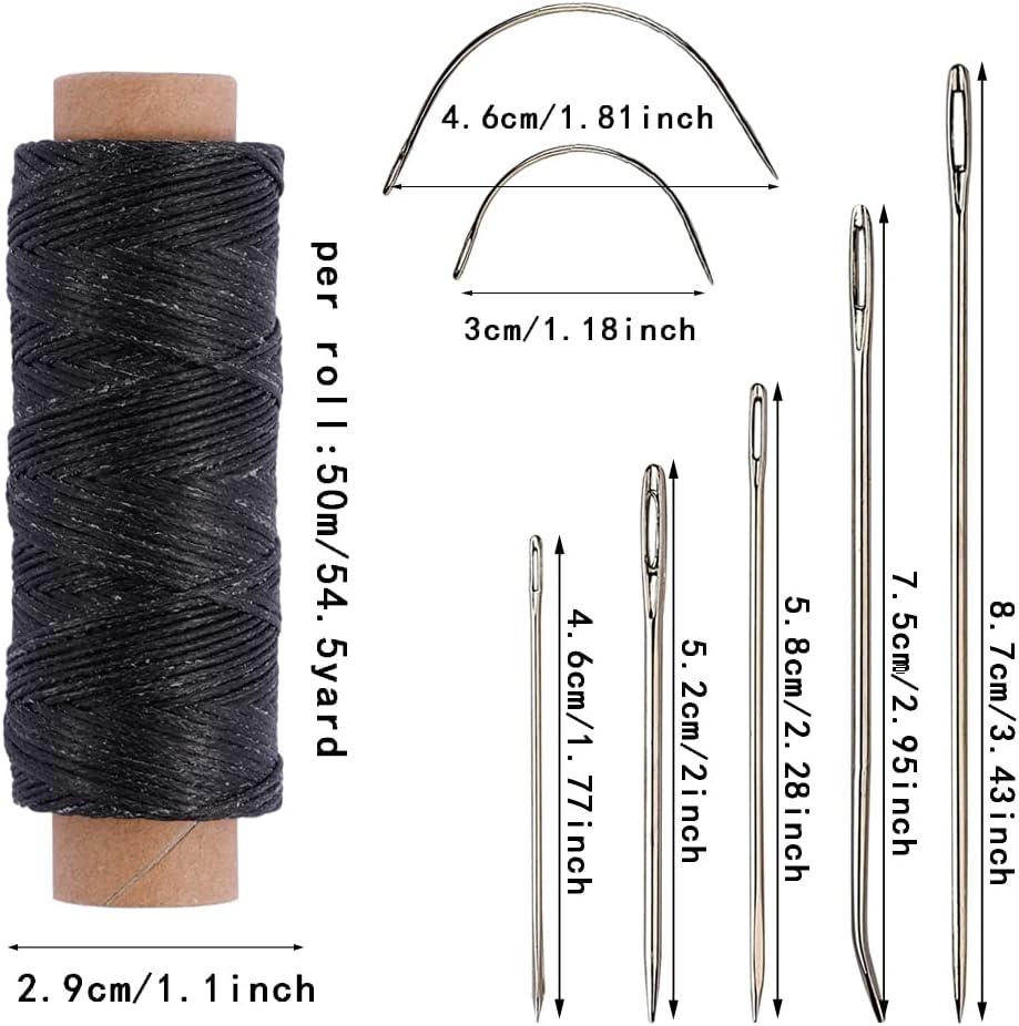 55Yards Waxed Thread with 7 Pcs Leather Needles for Hand Sewing